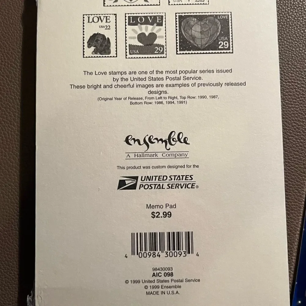 Lot of (2) new and sealed - USPS Love STAMP MEMO PADS 1999 hallmark vintage